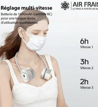 AirFrais Neck | Ventilateur portable et rétractable, compacte et élégant | 1600mAh, silencieux, USB