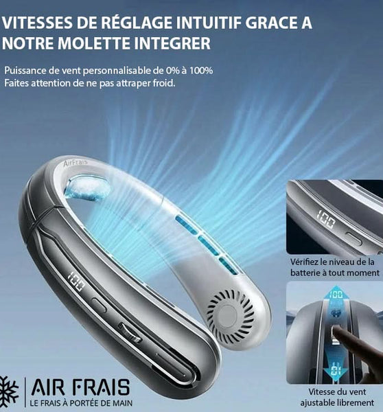 AirFrais | Ventilateur de cou silencieux et portable, rafraichissement instantané | 8000mAh, USB, LED